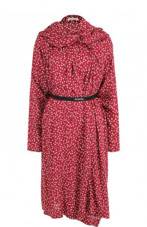 Платье-миди асимметричного кроя с принтом Balenciaga. Цвет: бордовый