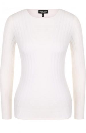 Приталенный кашемировый пуловер с круглым вырезом Giorgio Armani. Цвет: молочный