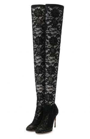 Кружевные ботфорты Coco на шпильке Dolce & Gabbana. Цвет: черный