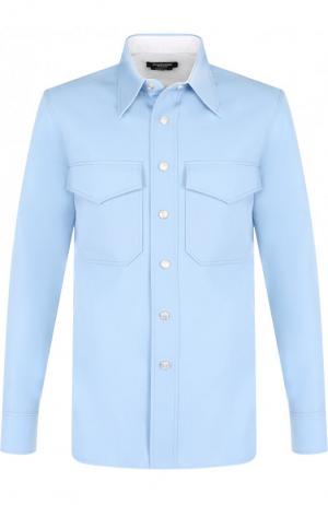 Однотонная шерстяная рубашка CALVIN KLEIN 205W39NYC. Цвет: голубой