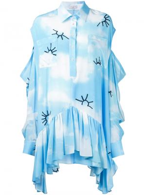 Платье кафтан с принтом облаков Natasha Zinko. Цвет: синий