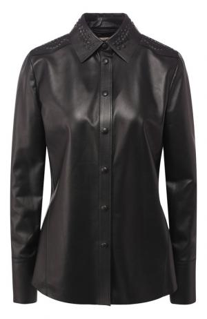 Кожаная блуза с бахромой Roberto Cavalli. Цвет: черный