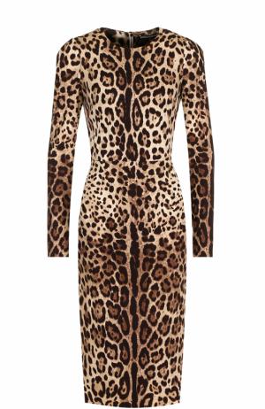 Шелковое платье-миди с принтом Dolce & Gabbana. Цвет: леопардовый