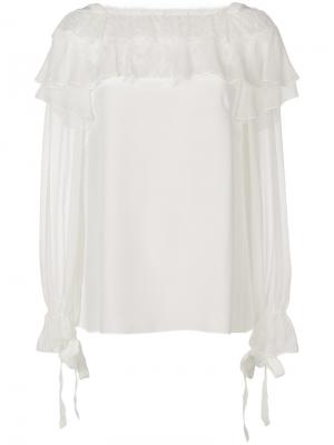 Кружевная блузка с рюшами Alberta Ferretti. Цвет: белый