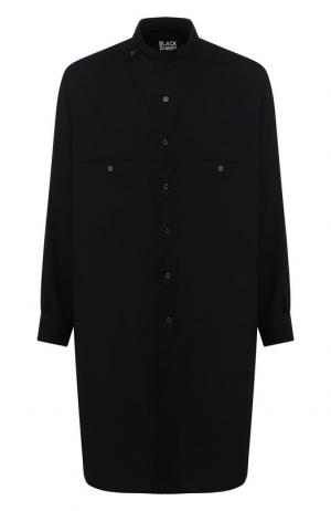 Удлиненная хлопковая рубашка с воротником мандарин Yohji Yamamoto. Цвет: черный