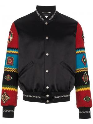Куртка-бомбер с вышивкой на рукавах Saint Laurent. Цвет: чёрный