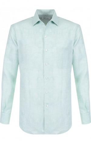 Льняная рубашка с воротником кент Loro Piana. Цвет: бирюзовый