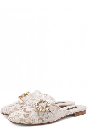 Кружевные сабо Jackie с декорированной пряжкой Dolce & Gabbana. Цвет: светло-серый
