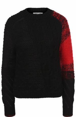Шерстяной свитер фактурной вязки с круглым вырезом Helmut Lang. Цвет: черный
