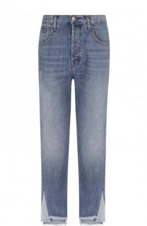 Укороченные джинсы с потертостями J Brand. Цвет: голубой
