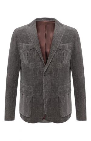 Хлопковый однобортный пиджак с накладными карманами Giorgio Armani. Цвет: серый