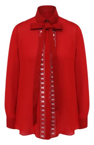 Блуза из смеси шелка и хлопка с бантом Elie Saab. Цвет: красный