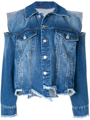 Джинсовая куртка с прорванными деталями SJYP. Цвет: синий