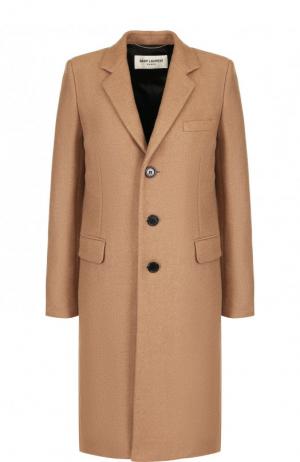 Однотонное шерстяное пальто прямого кроя Saint Laurent. Цвет: бежевый