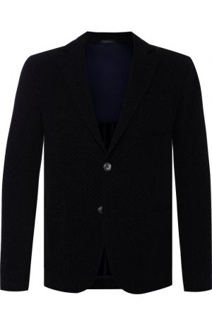 Однобортный пиджак из смеси шерсти и вискозы с хлопком Giorgio Armani. Цвет: темно-синий