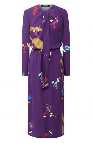 Шелковое платье-миди с принтом Poustovit. Цвет: лиловый