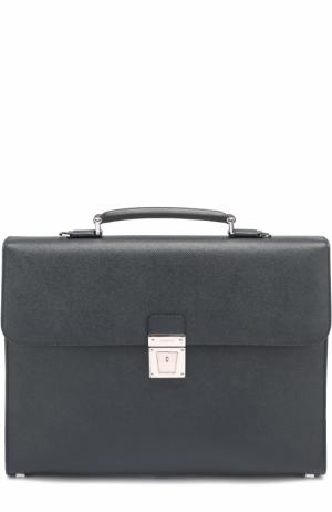Кожаный портфель с плечевым ремнем Serapian. Цвет: темно-синий