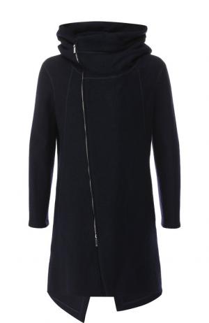 Пальто из шерсти на косой молнии с капюшоном Emporio Armani. Цвет: темно-синий