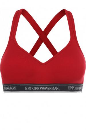 Хлопковый бюстгальтер с логотипом бренда Emporio Armani. Цвет: красный