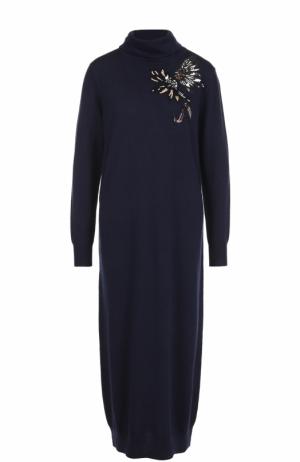 Шерстяное платье-миди с пайетками Markus Lupfer. Цвет: темно-синий