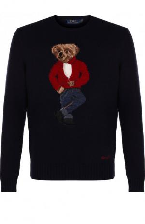 Шерстяной свитер с вышивкой Polo Ralph Lauren. Цвет: темно-синий