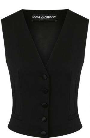 Приталенный жилет из смеси шерсти и шелка Dolce & Gabbana. Цвет: черный