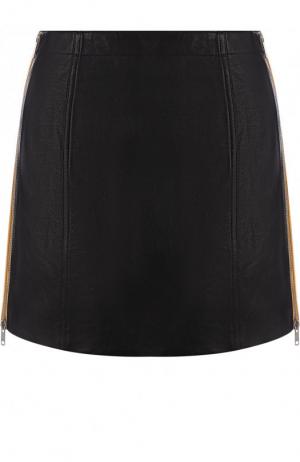 Кожаная мини-юбка с контрастной молнией по бокам Givenchy. Цвет: черный