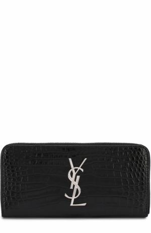 Кожаный кошелек Monogram на молнии с логотипом бренда Saint Laurent. Цвет: черный
