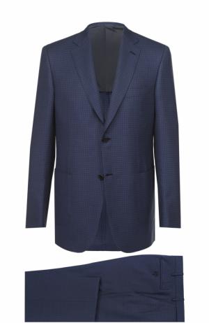 Костюм из смеси шерсти и шелка с пиджаком на двух пуговицах Brioni. Цвет: синий