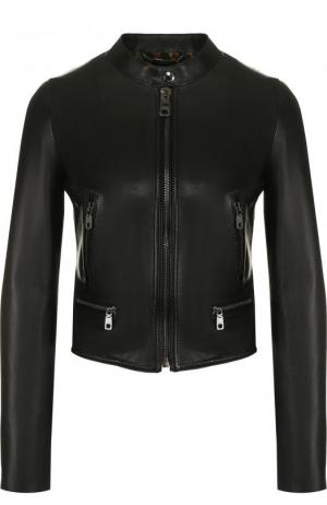 Приталенная кожаная куртка с воротником-стойкой Dolce & Gabbana. Цвет: черный