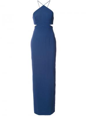 Вечернее платье с вырезными деталями Aidan Mattox. Цвет: синий