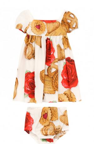 Хлопковый комплект из платья и трусов Dolce & Gabbana. Цвет: белый