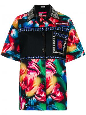 Декорированная рубашка с цветочным принтом Miu. Цвет: чёрный
