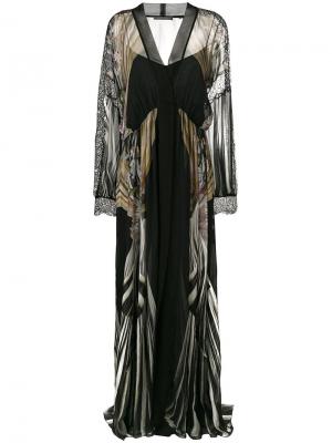 Платье макси с кружевной отделкой и принтом Alberta Ferretti. Цвет: чёрный