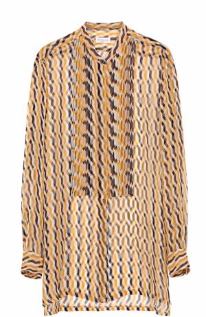 Удлиненная шелковая блуза с принтом Dries Van Noten. Цвет: кремовый