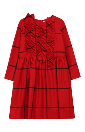 Платье с оборками и длинными рукавами Il Gufo. Цвет: красный