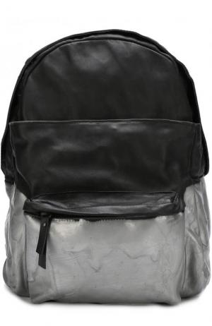 Кожаный рюкзак с внешними карманами на молнии OXS rubber soul. Цвет: черный