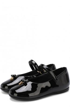 Лаковые балетки с застежками велькро и бантами Dolce & Gabbana. Цвет: черный