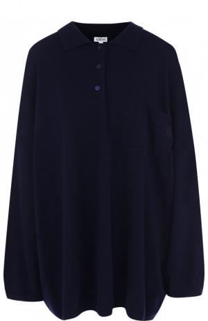 Шерстяное поло свободного кроя с накладным карманом Loewe. Цвет: синий