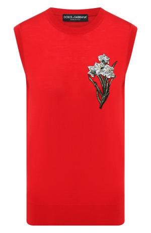 Шерстяной топ с декоративной отделкой Dolce & Gabbana. Цвет: красный