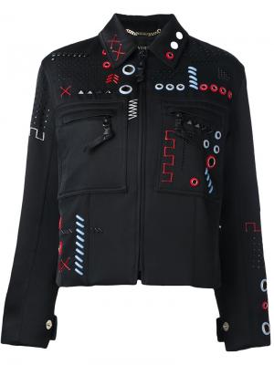 Куртка бомбер с вышивкой Versace. Цвет: чёрный