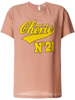 Футболка с заплаткой логотипом Nº21. Цвет: розовый и фиолетовый
