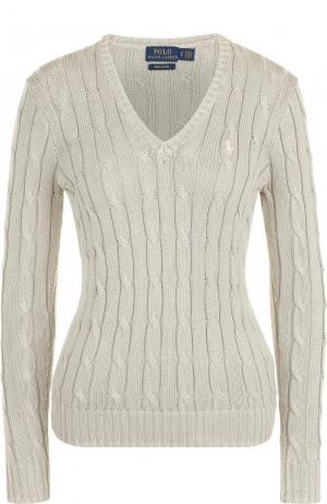 Пуловер фактурной вязки с логотипом бренда Polo Ralph Lauren. Цвет: серый