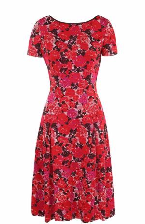 Приталенное платье-миди с цветочным принтом St. John. Цвет: красный