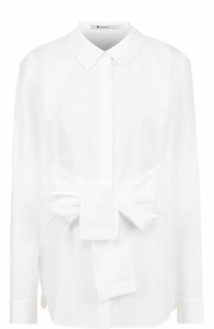 Приталенная хлопковая блуза с поясом T by Alexander Wang. Цвет: белый