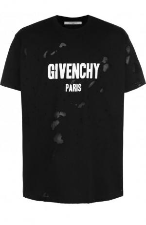 Хлопковая футболка свободного кроя с отделкой Givenchy. Цвет: черный