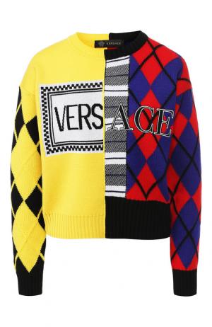 Шерстяной пуловер с логотипом бренда Versace. Цвет: разноцветный
