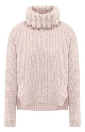 Кашемировый пуловер с высоким воротником Fendi. Цвет: светло-розовый