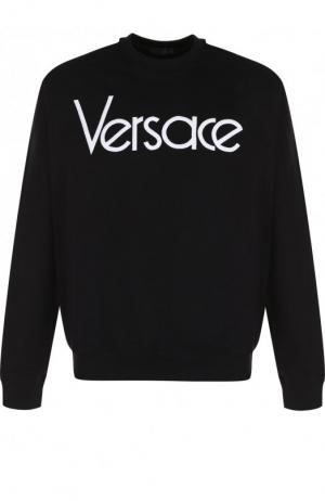 Хлопковый свитшот с логотипом бренда Versace. Цвет: черный