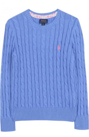 Хлопковый пуловер фактурной вязки Polo Ralph Lauren. Цвет: голубой